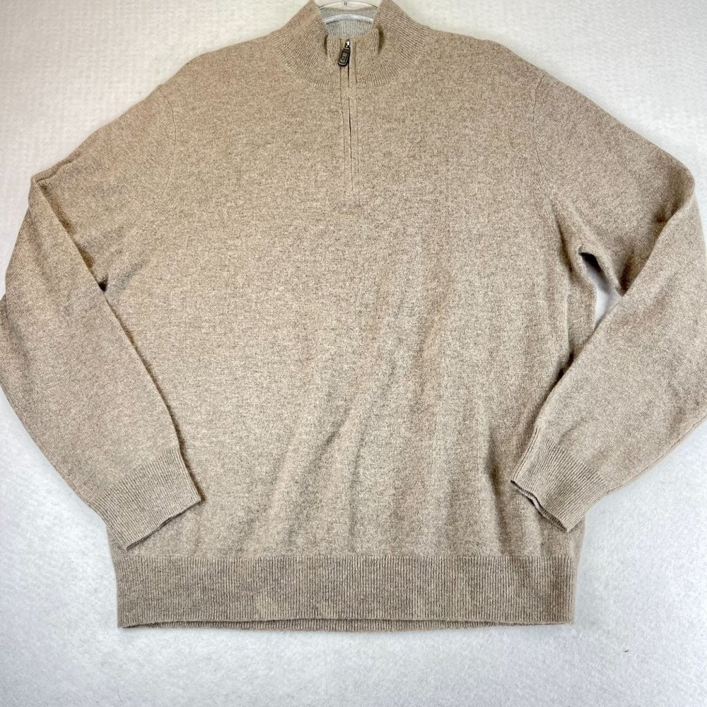 BLACK BROWN Men XL Tan 2 Ply Cashmere Soft Cozy Quarter Zip Up Sweater Mock Neck